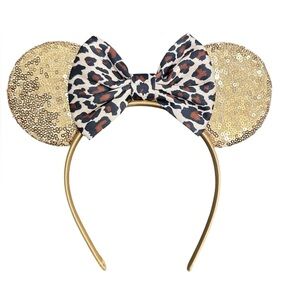 Leopard Print Bow and Gold Sequin Ears Headband